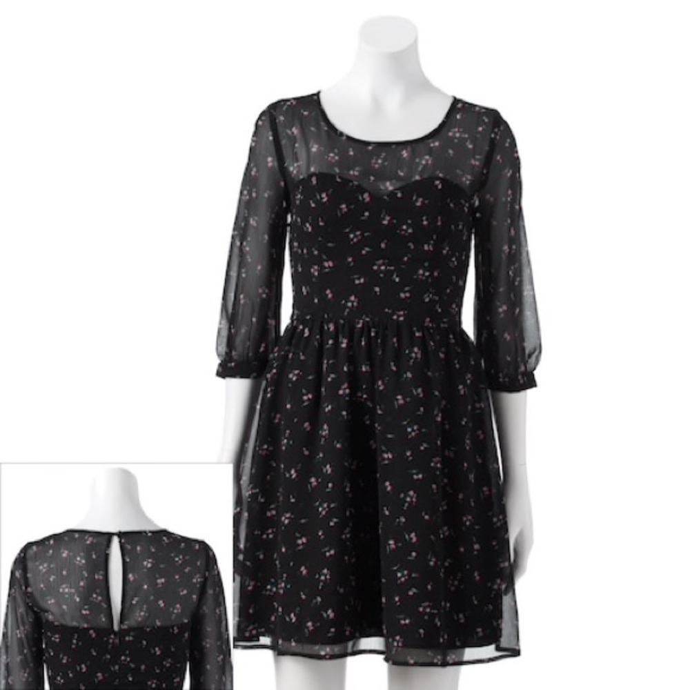 Lauren Conrad Black Chiffon Floral Dress